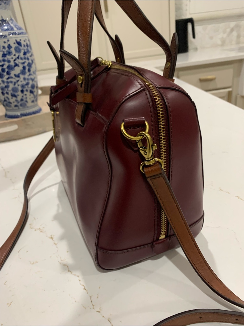 Fossil Rachel Small Leather Burgundy Satchel Bag - Picture 3 of 16